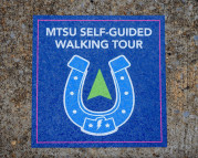Sidewalk graphics printed by Middle Tennessee State University&rsquo;s in-plant for a self-guided campus walking tour.