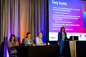 Ricoh's Heather Willovit (left) described Fiery Scribe.