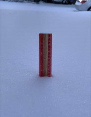 A measuring stick in the Austin, Texas, yard of Richard Beto, director of UT Austin Document Solutions, shows 7&rdquo; of snow.