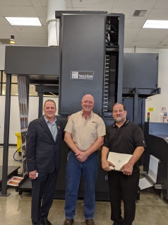 From Left: Scott Michels, VP, global business development, Harris & Bruno; Doug Corbett, global service manager, Harris & Bruno; and Bobby Rahmani, operator for HP, with the new&nbsp;ExcelCoat ZRW.